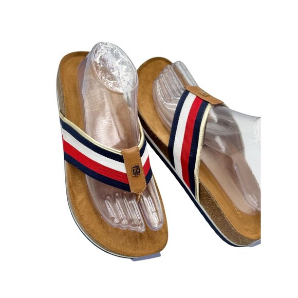 Tommy Hilfiger Womens Flag Stripe Summer Comfortable Sandals Sz 8.5 Tan/Blue/Red - Picture 2 of 13